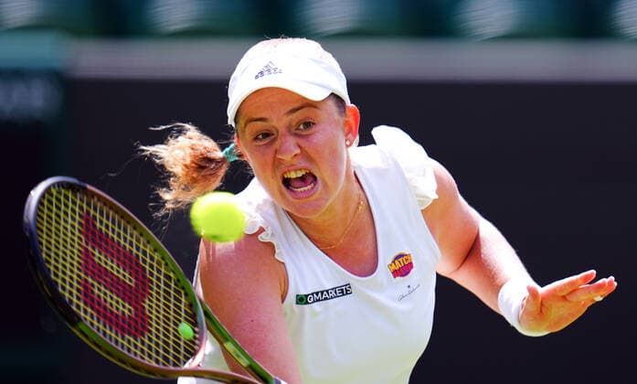 Mandatory Credit: Photo by James Veysey Shutterstock (13012857n) Jelena Ostapenko during her fourth round match Wimbledon Tennis Championships, Day 7, The All England Lawn Tennis and Croquet Club, London, UK - 03 Jul 2022 Wimbledon Tennis Championships, Day 7, The All England Lawn Tennis and Croquet Club, London, UK - 03 Jul 2022  Copyright: xJamesxVeysey Shutterstockx 13012857n