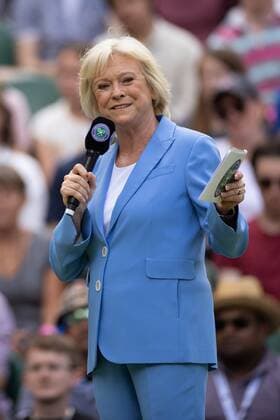 Mandatory Credit: Photo by Ella Ling Shutterstock (13012853b) Sue Barker and John McEnroe walk onto Centre Court to host the centenary celebrations Wimbledon Tennis Championships, Day 7, The All England Lawn Tennis and Croquet Club, London, UK - 03 Jul 2022 Wimbledon Tennis Championships, Day 7, The All England Lawn Tennis and Croquet Club, London, UK - 03 Jul 2022  Copyright: xEllaxLing Shutterstockx 13012853b