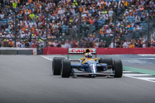 Sebastian Vettel GER, Aston Martin Aramco Cognizant F1 Team 5 in Williams FW14B of Nigel Mansell UK , British Grand Prix, Silverstone, Motorsport, Formula 1, British Grand Prix, Silverstone, Motorsport, Formula 1 Towcester Copyright: xEibner-Pressefotox