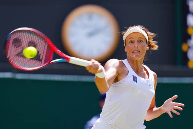 Mandatory Credit: Photo by James Veysey Shutterstock (13012857au) Tatjana Maria during her fourth round match Wimbledon Tennis Championships, Day 7, The All England Lawn Tennis and Croquet Club, London, UK - 03 Jul 2022 Wimbledon Tennis Championships, Day 7, The All England Lawn Tennis and Croquet Club, London, UK - 03 Jul 2022  Copyright: xJamesxVeysey Shutterstockx 13012857au