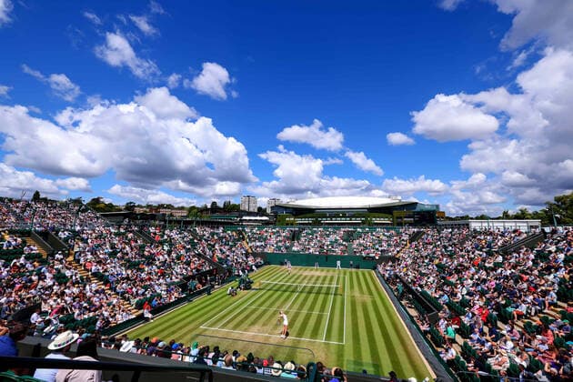 3rd July 2022, All England Lawn Tennis and Croquet Club, London, England; Wimbledon Tennis tournament; Marie Bouzkova serves to Caroline Garcia in the ladies singles  ActionPlus12404415 ShaunxBrooks