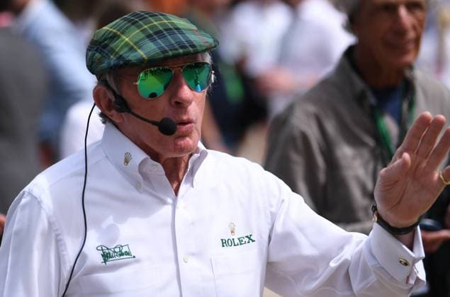 3rd July 2022, Silverstone Circuit, Silverstone, Northamptonshire, England: British F1 Grand Prix, Race day: Jackie Stewart leads a tour in the Paddock  ActionPlus12404488 SimonxWest