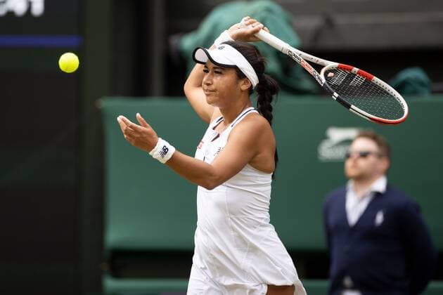 Mandatory Credit: Photo by Ella Ling Shutterstock (13012853az) Heather Watson during her 4th round match Wimbledon Tennis Championships, Day 7, The All England Lawn Tennis and Croquet Club, London, UK - 03 Jul 2022 Wimbledon Tennis Championships, Day 7, The All England Lawn Tennis and Croquet Club, London, UK - 03 Jul 2022  Copyright: xEllaxLing Shutterstockx 13012853az