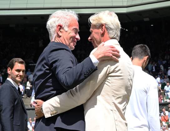 Tennis Championships - Week One - Day Seven - All England Lawn Tennis Club, Wimbledon - Sunday 3rd July 2022 Wimbledon Ceremony celebrating 100 years John McEnroe and Bjorn Borg are reunited from their epic Mens Finals on Centre Court 