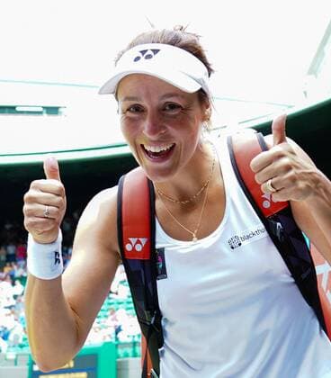 Mandatory Credit: Photo by James Veysey Shutterstock (13012857bj) Tatjana Maria celebrates victory in her fourth round match Wimbledon Tennis Championships, Day 7, The All England Lawn Tennis and Croquet Club, London, UK - 03 Jul 2022 Wimbledon Tennis Championships, Day 7, The All England Lawn Tennis and Croquet Club, London, UK - 03 Jul 2022  Copyright: xJamesxVeysey Shutterstockx 13012857bj