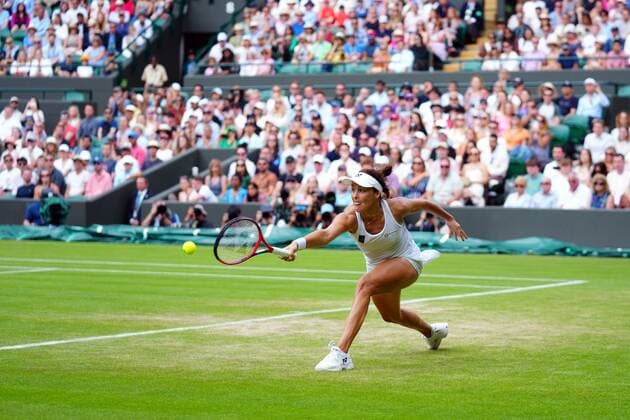 Mandatory Credit: Photo by James Veysey Shutterstock (13012857bl) Tatjana Maria during her fourth round match Wimbledon Tennis Championships, Day 7, The All England Lawn Tennis and Croquet Club, London, UK - 03 Jul 2022 Wimbledon Tennis Championships, Day 7, The All England Lawn Tennis and Croquet Club, London, UK - 03 Jul 2022  Copyright: xJamesxVeysey Shutterstockx 13012857bl