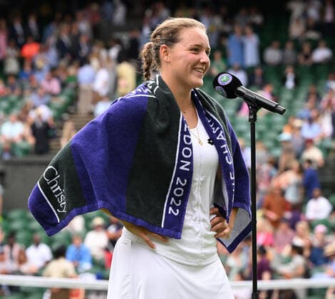 Tennis Championships - Week One - Day Seven - All England Lawn Tennis Club, Wimbledon - Sunday 3rd July 2022 Jule Niemeier (GER) v Heather Watson (GBR) Jule Niemeier of Germany after winning her match 