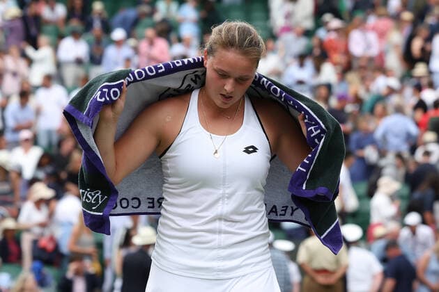 3rd July 2022, All England Lawn Tennis and Croquet Club, London, England; Wimbledon Tennis tournament; Jule Niemeier celebrates after she wins the match against Heather Watson in the ladies singles  ActionPlus12404586 ShaunxBrooks