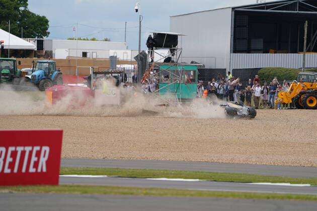 FORMULA 1 LENOVO BRITISH GRAND PRIX 2022, 03 07 2022 Guanyu Zhou 24 (CHI), Alfa Romeo C42 crash during the FORMULA 1 LENOVO BRITISH GRAND PRIX at Silverstone Circuit, Silverstone, United Kingdom on 3 July 2022 Editorial Use Only Copyright: xEleanorxHoadx ESM-0560-0006