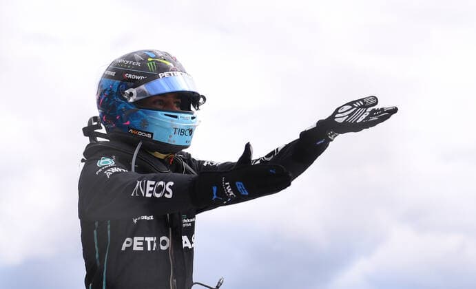 3rd July 2022, Silverstone Circuit, Silverstone, Northamptonshire, England: British F1 Grand Prix, Race day: George Russell urges safety crews to help Zhou Guanyu  ActionPlus12404629 SimonxWest