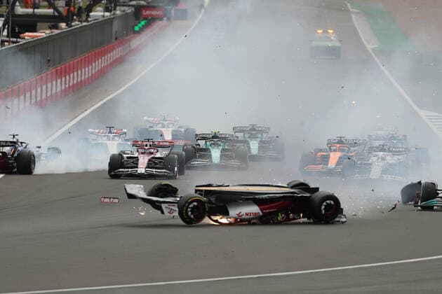 3rd July 2022, Silverstone Circuit, Silverstone, Northamptonshire, England: British F1 Grand Prix, Race day: Alfa Romeo F1 Team Orlen, Guanyu Zhou crash  ActionPlus12404681 Octane