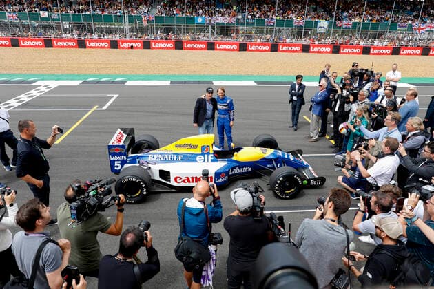 5 Sebastian Vettel DEU, Aston Martin Aramco Cognizant F1 Team and the 1992 Williams FW14 of Nigel Mansell, F1 Grand Prix of Great Britain at Silverstone Circuit on July 3, 2022 in Silverstone, United Kingdom Photo by HOCH ZWEI Silverstone United Kingdom