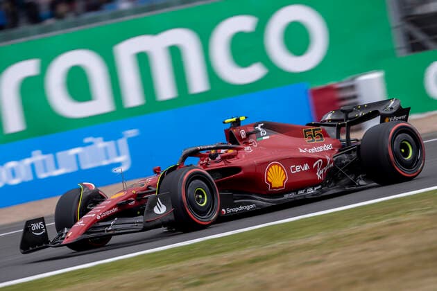 3rd July 2022, Silverstone Circuit, Silverstone, Northamptonshire, England: British F1 Grand Prix, Race day: Scuderia Ferrari driver Carlos Sainz Jr in his Ferrari F1-75  ActionPlus12404763 TimxWilliams