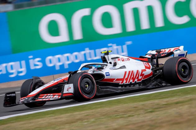 3rd July 2022, Silverstone Circuit, Silverstone, Northamptonshire, England: British F1 Grand Prix, Race day: Haas F1 Team driver Mick Schumacher in his Haas-Ferrari VF-22  ActionPlus12404756 TimxWilliams