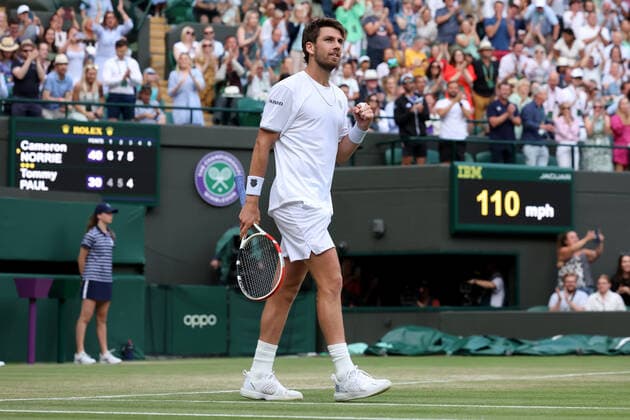 3rd July 2022, All England Lawn Tennis and Croquet Club, London, England; Wimbledon Tennis tournament; Cameron Norrie celebrates after he won the match against Tommy Paul in the mens singles  ActionPlus12404783 ShaunxBrooks