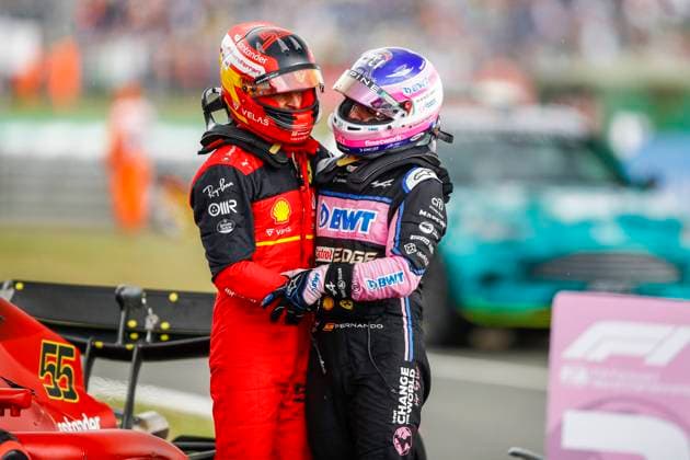55 Carlos Sainz ESP, Scuderia Ferrari , 14 Fernando Alonso ESP, BWT Alpine F1 Team , F1 Grand Prix of Great Britain at Silverstone Circuit on July 3, 2022 in Silverstone, United Kingdom Photo by HOCH ZWEI Silverstone United Kingdom