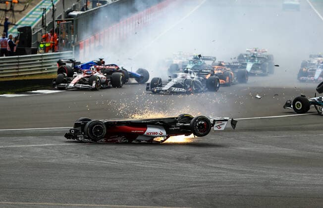 3rd July 2022, Silverstone Circuit, Silverstone, Northamptonshire, England: British F1 Grand Prix, Race day: Alfa Romeo F1 Team Orlen, Guanyu Zhou crash  ActionPlus12404917 Octane