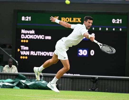 Tennis Championships - Week One - Day Seven - All England Lawn Tennis Club, Wimbledon - Sunday 3rd July 2022 Novak Djokovic v Tim Van Rijthoven (NED) Novak Djokovic of Serbia 