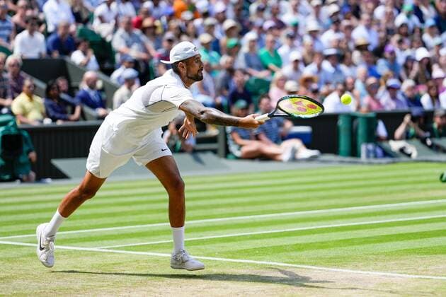 Mandatory Credit: Photo by Dave Shopland Shutterstock (13012860e) Nick Kyrgios during his fourth round match Wimbledon Tennis Championships, Day 8, The All England Lawn Tennis and Croquet Club, London, UK - 04 Jul 2022 Wimbledon Tennis Championships, Day 8, The All England Lawn Tennis and Croquet Club, London, UK - 04 Jul 2022  Copyright: xDavexShopland Shutterstockx 13012860e