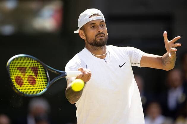 Mandatory Credit: Photo by Ella Ling Shutterstock (13012858aa) Nick Kyrgios during his fourth round match Wimbledon Tennis Championships, Day 8, The All England Lawn Tennis and Croquet Club, London, UK - 04 Jul 2022 Wimbledon Tennis Championships, Day 8, The All England Lawn Tennis and Croquet Club, London, UK - 04 Jul 2022  Copyright: xEllaxLing Shutterstockx 13012858aa