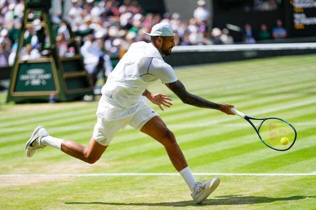 Mandatory Credit: Photo by Dave Shopland Shutterstock (13012860ai) Nick Kyrgios during his fourth round match Wimbledon Tennis Championships, Day 8, The All England Lawn Tennis and Croquet Club, London, UK - 04 Jul 2022 Wimbledon Tennis Championships, Day 8, The All England Lawn Tennis and Croquet Club, London, UK - 04 Jul 2022  Copyright: xDavexShopland Shutterstockx 13012860ai