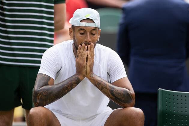 Mandatory Credit: Photo by Ella Ling Shutterstock (13012858bp) Nick Kyrgios during his fourth round match Wimbledon Tennis Championships, Day 8, The All England Lawn Tennis and Croquet Club, London, UK - 04 Jul 2022 Wimbledon Tennis Championships, Day 8, The All England Lawn Tennis and Croquet Club, London, UK - 04 Jul 2022  Copyright: xEllaxLing Shutterstockx 13012858bp