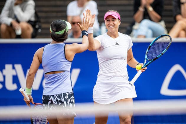 220704 Rebecca Peterson, Sweden, cheers during day 1 of the WTA Nordea Open on July 4, 2022 in Bastad,  Copyright: CHRISTOFFERxBORGxMATTISSON BB220704CB136