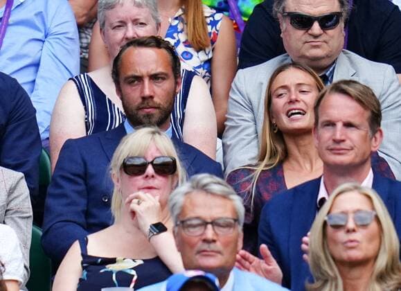 Mandatory Credit: Photo by Javier Garcia Shutterstock (13012862bf) James Middleton and Alizee Thevenet watching the action on Centre Court Wimbledon Tennis Championships, Day 8, The All England Lawn Tennis and Croquet Club, London, UK - 04 Jul 2022 Wimbledon Tennis Championships, Day 8, The All England Lawn Tennis and Croquet Club, London, UK - 04 Jul 2022  Copyright: xJavierxGarcia Shutterstockx 13012862bf