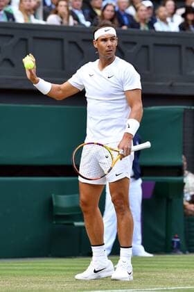 Mandatory Credit: Photo by James Veysey Shutterstock (13012861fo) Rafael Nadal during his fourth round match Wimbledon Tennis Championships, Day 8, The All England Lawn Tennis and Croquet Club, London, UK - 04 Jul 2022 Wimbledon Tennis Championships, Day 8, The All England Lawn Tennis and Croquet Club, London, UK - 04 Jul 2022  Copyright: xJamesxVeysey Shutterstockx 13012861fo