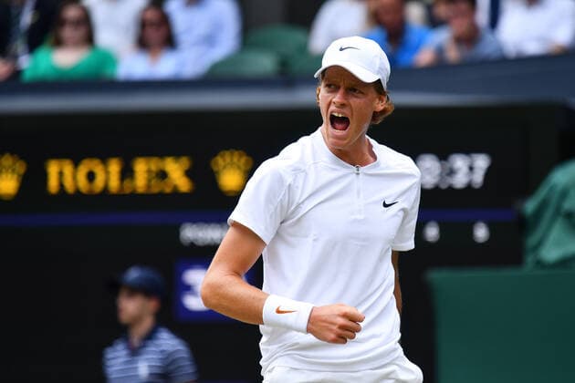 Mandatory Credit: Photo by James Veysey Shutterstock (13012868bf) Jannik Sinner during his quarter-final match Wimbledon Tennis Championships, Day 9, The All England Lawn Tennis and Croquet Club, London, UK - 05 Jul 2022 Wimbledon Tennis Championships, Day 9, The All England Lawn Tennis and Croquet Club, London, UK - 05 Jul 2022  Copyright: xJamesxVeysey Shutterstockx 13012868bf