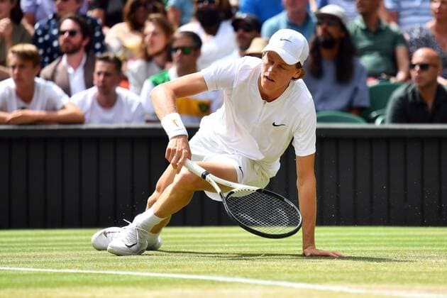 Mandatory Credit: Photo by James Veysey Shutterstock (13012868bo) Jannik Sinner during his quarter-final match Wimbledon Tennis Championships, Day 9, The All England Lawn Tennis and Croquet Club, London, UK - 05 Jul 2022 Wimbledon Tennis Championships, Day 9, The All England Lawn Tennis and Croquet Club, London, UK - 05 Jul 2022  Copyright: xJamesxVeysey Shutterstockx 13012868bo