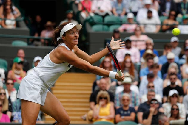 5th July 2022, All England Lawn Tennis and Croquet Club, London, England; Wimbledon Tennis tournament; Tatjana Maria (GER) plays a forehand to Jule Niemeier (GER)  ActionPlus12405228 JohnxPatrickxFletcher