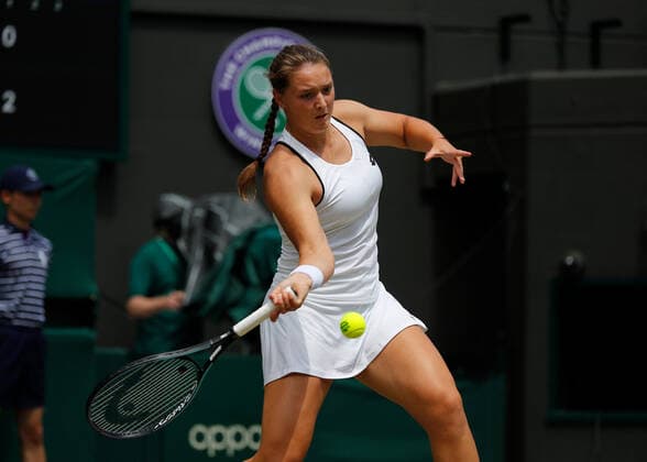 5th July 2022, All England Lawn Tennis and Croquet Club, London, England; Wimbledon Tennis tournament; Jule Niemeier (GER) plays a forehand to Tatjana Maria (GER)  ActionPlus12405236 JohnxPatrickxFletcher
