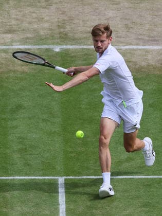 Belgian David Goffin pictured in action during a tennis match against UK Norrie in the 1 8 finals of the men s singles tournament at the 2022 Wimbledon grand slam tennis tournament at the All England Tennis Club, in south-west London, Britain, Tuesday 05 July 2022. BENOITxDOPPAGNE  x37032985x