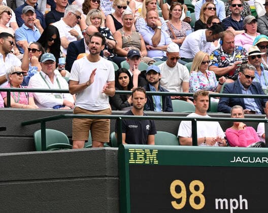 Tennis Championships - Week One - Day Eight - All England Lawn Tennis Club, Wimbledon - Tuesday 5th July 2022 Womens Singles Tatjana Maria (GER) v Jule Niemeier (GER) German coach of Jule Niemeier stands up in the players box 