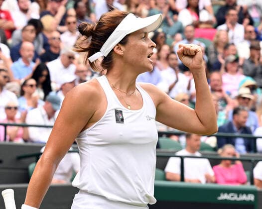 Tennis Championships - Week One - Day Eight - All England Lawn Tennis Club, Wimbledon - Tuesday 5th July 2022 Womens Singles Tatjana Maria (GER) v Jule Niemeier (GER) Tatjana Maria of Germany celebrates 