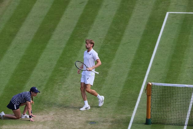 Belgian David Goffin pictured during a tennis match against UK Norrie in the 1 8 finals of the men s singles tournament at the 2022 Wimbledon grand slam tennis tournament at the All England Tennis Club, in south-west London, Britain, Tuesday 05 July 2022. BENOITxDOPPAGNE  x37033421x