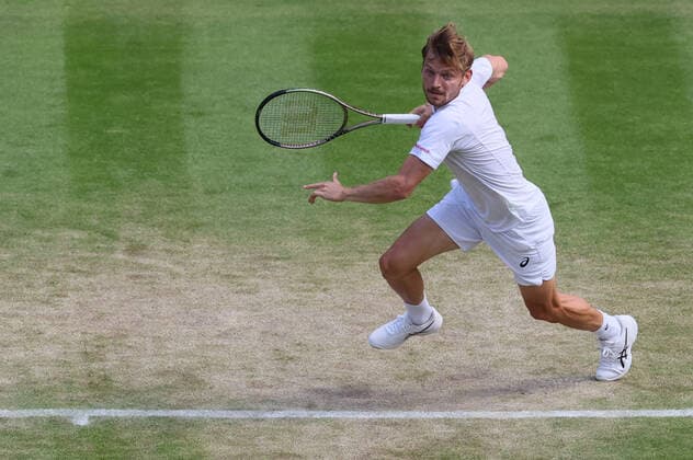 Belgian David Goffin pictured in action during a tennis match against UK Norrie in the 1 8 finals of the men s singles tournament at the 2022 Wimbledon grand slam tennis tournament at the All England Tennis Club, in south-west London, Britain, Tuesday 05 July 2022. BENOITxDOPPAGNE  x37033464x
