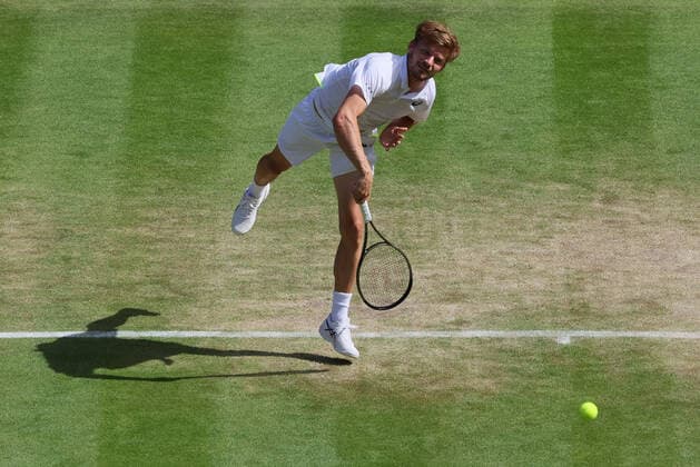 Belgian David Goffin pictured in action during a tennis match against UK Norrie in the 1 8 finals of the men s singles tournament at the 2022 Wimbledon grand slam tennis tournament at the All England Tennis Club, in south-west London, Britain, Tuesday 05 July 2022. BENOITxDOPPAGNE  x37033465x