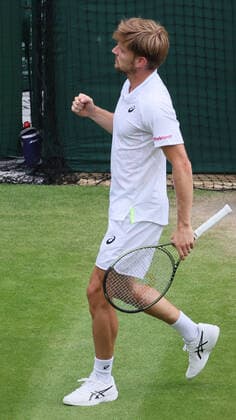 Belgian David Goffin reacts during a tennis match between Belgian Goffin and UK Norrie in the 1 8 finals of the men s singles tournament at the 2022 Wimbledon grand slam tennis tournament at the All England Tennis Club, in south-west London, Britain, Tuesday 05 July 2022. BENOITxDOPPAGNE  x37034032x