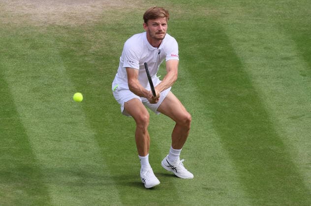 Belgian David Goffin pictured in action during a tennis match against UK Norrie in the 1 8 finals of the men s singles tournament at the 2022 Wimbledon grand slam tennis tournament at the All England Tennis Club, in south-west London, Britain, Tuesday 05 July 2022. BENOITxDOPPAGNE  x37034034x