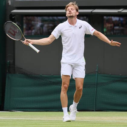 Belgian David Goffin reacts during a tennis match against UK Norrie in the 1 8 finals of the men s singles tournament at the 2022 Wimbledon grand slam tennis tournament at the All England Tennis Club, in south-west London, Britain, Tuesday 05 July 2022. BENOITxDOPPAGNE  x37035785x