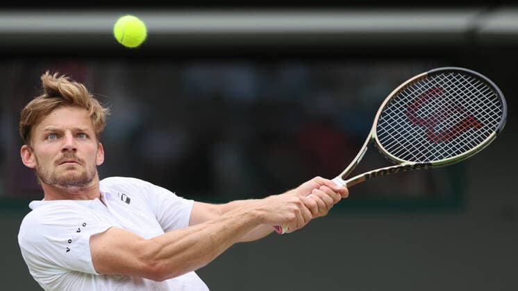Belgian David Goffin pictured in action during a tennis match against UK Norrie in the 1 8 finals of the men s singles tournament at the 2022 Wimbledon grand slam tennis tournament at the All England Tennis Club, in south-west London, Britain, Tuesday 05 July 2022. BENOITxDOPPAGNE  x37036330x