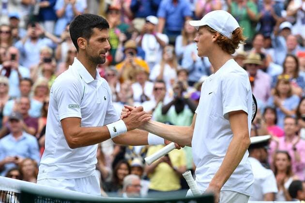 Mandatory Credit: Photo by James Veysey Shutterstock (13012868fy) Novak Djokovic celebrates winning his quarter final match Wimbledon Tennis Championships, Day 9, The All England Lawn Tennis and Croquet Club, London, UK - 05 Jul 2022 Wimbledon Tennis Championships, Day 9, The All England Lawn Tennis and Croquet Club, London, UK - 05 Jul 2022  Copyright: xJamesxVeysey Shutterstockx 13012868fy