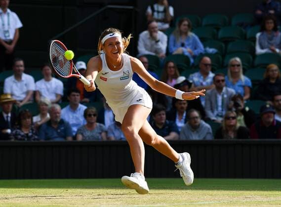 Mandatory Credit: Photo by James Veysey Shutterstock (13012868gu) Marie Bouzkova during her quarter final match Wimbledon Tennis Championships, Day 9, The All England Lawn Tennis and Croquet Club, London, UK - 05 Jul 2022 Wimbledon Tennis Championships, Day 9, The All England Lawn Tennis and Croquet Club, London, UK - 05 Jul 2022  Copyright: xJamesxVeysey Shutterstockx 13012868gu