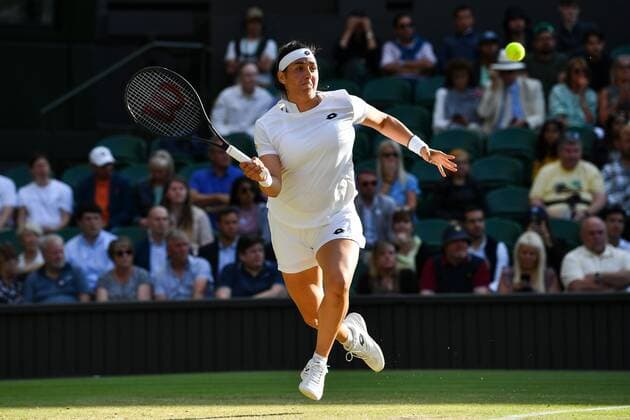 Mandatory Credit: Photo by James Veysey Shutterstock (13012868gv) Ons Jabeur during her quarter final match Wimbledon Tennis Championships, Day 9, The All England Lawn Tennis and Croquet Club, London, UK - 05 Jul 2022 Wimbledon Tennis Championships, Day 9, The All England Lawn Tennis and Croquet Club, London, UK - 05 Jul 2022  Copyright: xJamesxVeysey Shutterstockx 13012868gv