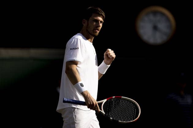 Mandatory Credit: Photo by Ella Ling Shutterstock (13012864do) Cameron Norrie during his quarter final match Wimbledon Tennis Championships, Day 9, The All England Lawn Tennis and Croquet Club, London, UK - 05 Jul 2022 Wimbledon Tennis Championships, Day 9, The All England Lawn Tennis and Croquet Club, London, UK - 05 Jul 2022  Copyright: xEllaxLing Shutterstockx 13012864do