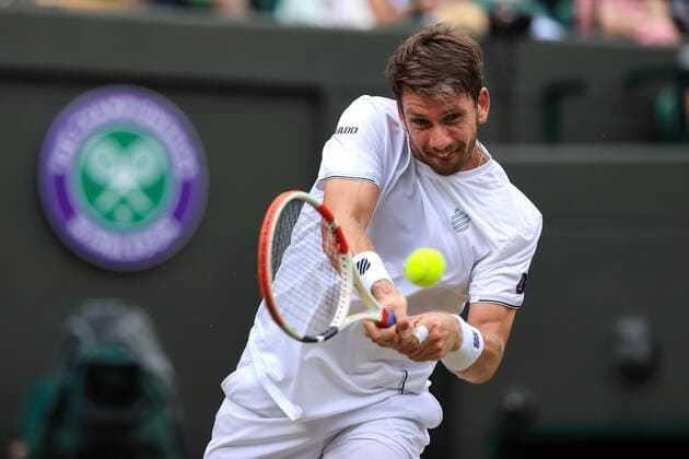 Tennis Wimbledon Tag 9 5. Juli 2022 Tennis Wimbledon Tag 9 Cameron Norrie GBR während seines Gentlemen s Singles Viertelfinalspiels gegen David Goffin BEL Foto Simon Stacpoole Offside London UK  Copyright: xSimonxStacpoolexOffside