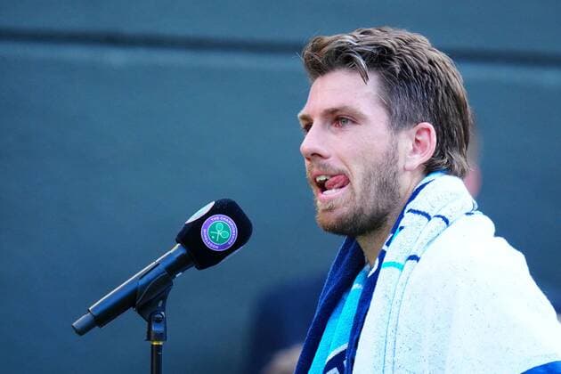 Mandatory Credit: Photo by Javier Garcia Shutterstock (13012869fw) Cameron Norrie is interviewed after winning his quarter final match Wimbledon Tennis Championships, Day 9, The All England Lawn Tennis and Croquet Club, London, UK - 05 Jul 2022 Wimbledon Tennis Championships, Day 9, The All England Lawn Tennis and Croquet Club, London, UK - 05 Jul 2022  Copyright: xJavierxGarcia Shutterstockx 13012869fw