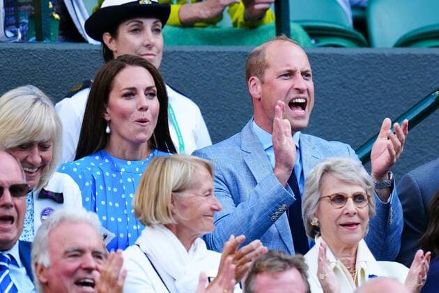 Mandatory Credit: Photo by Javier Garcia Shutterstock (13012869fv) Catherine Duchess of Cambridge and Prince William celebrate after Cameron Norrie won his quarter final match Wimbledon Tennis Championships, Day 9, The All England Lawn Tennis and Croquet Club, London, UK - 05 Jul 2022 Wimbledon Tennis Championships, Day 9, The All England Lawn Tennis and Croquet Club, London, UK - 05 Jul 2022  Copyright: xJavierxGarcia Shutterstockx 13012869fv